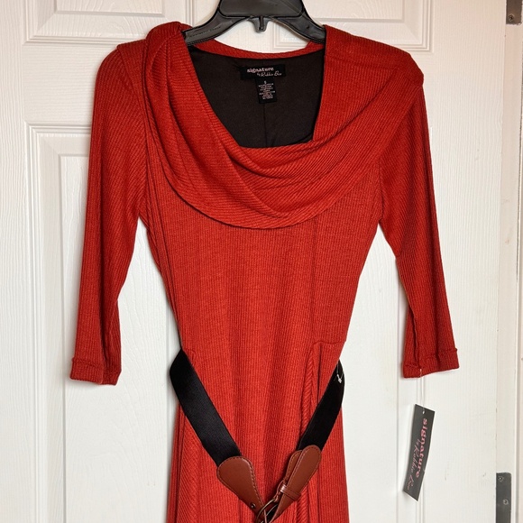 NWT Robbie Bee Dark Orange Knit Belted Midi Dress, Size Small - Picture 1 of 10